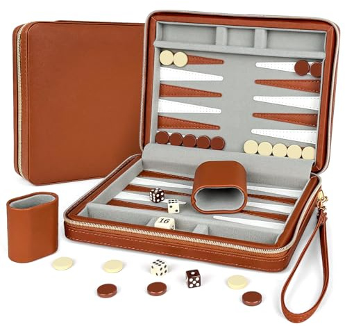 Lohofrnny Reise Backgammon-Sets, Tragbares Klassisches Backgammon Mini-Spielset, 2 Spieler Magnetische Strategie Brettspiel für Erwachsene Kinder (Braun)