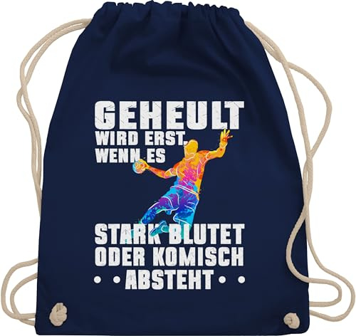Turnbeutel Rucksack - Taschen - Geheult wird erst wenn es stark blutet Handball Spruch Handball Geschenke Handballer Geschenkidee I Weihnachtsgeschenke für Handballer Geschenke - Unisize - Navy