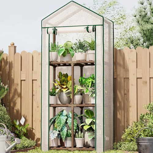 Bamworld Invernadero Exterior Invernadero Pequeño 3 Niveles Portátil y Reutilizable con Cubierta de PE para Jardín Terraza y Patio Protección Invernal para Plantas Marco de Eucalipto Robusto