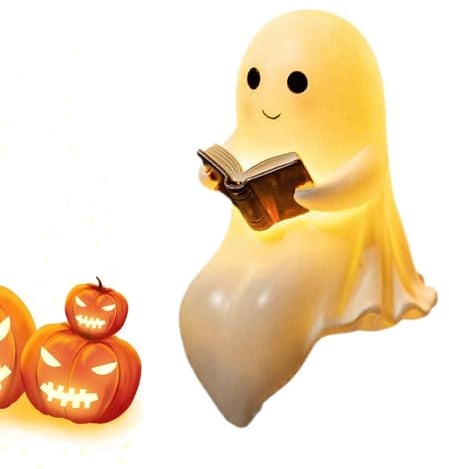 Hozaenwa Lese Lampe,Niedlicher Geist Nachtlicht | Dekorative Halloween Resin Figur Für Arbeitszimmer Nachttisch Zuhause Kinderzimmer Bücherregal Studentenwohnheim | Für Schlafzimmer, Arbeitszimmer,