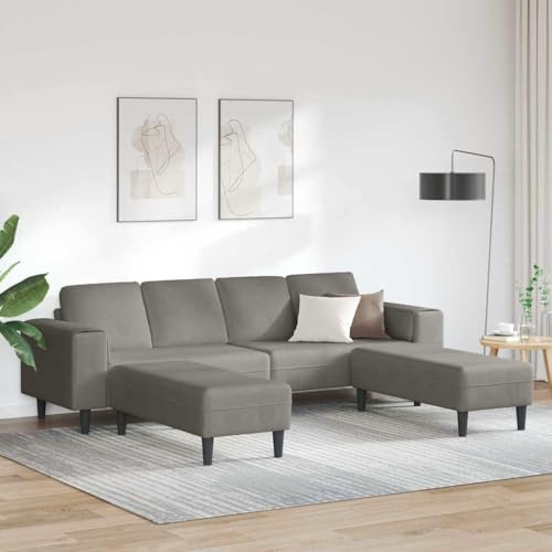HETFTJN 4-Sitzer U-Form Cordsofa Hellgrau 208 cm Breit Modernes Wohnzimmer Schlafsofa Ecksofa mit Holzgestell und Abnehmbaren Bezügen für Living Room Jugendzimmer kleine Räume