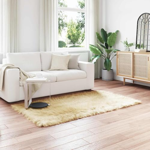 Tonture Kunstschaffell Teppich Tafalla Creme 120 x 170 cm, weicher Polyester Flokati für Wohnzimmer, Schlafzimmer, gemütliches Boden Dekor. Luxuriöser Komfort