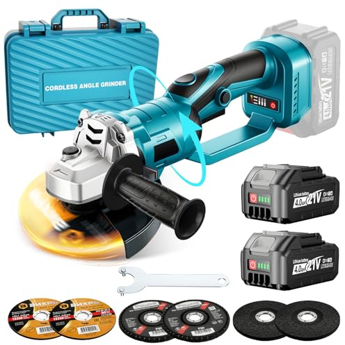 Yofuly Akku Winkelschleifer Kompatibel mit Makita 18V Akku, Upgrade 180° Drehbarer Kopf | 3 Gang Einstellbaren | 9000RPM 125mm Akku Flex mit 2 * 4.0Ah Batterie, 6 Scheiben