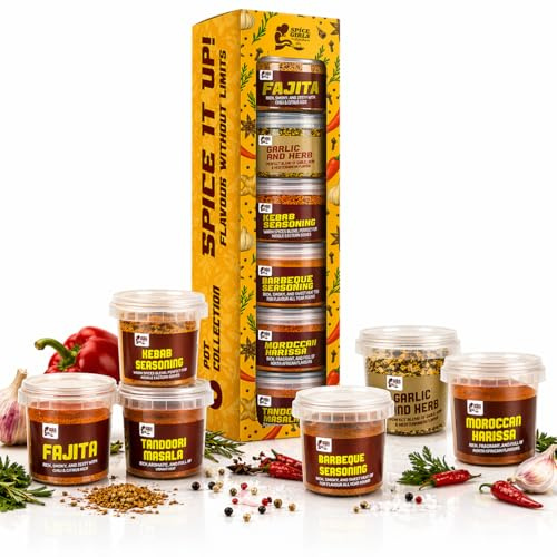 BBQ & Grilling Spice Rack Gift Set – 6 Pot BBQ Seasoning Kit with Steak, Fajita & BBQ Spice Blends, Birthday Gifts for Men & Women, Dad Present, Housewarming Gift