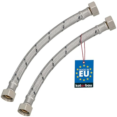 KOTARBAU® Flexschlauch 3/8“ x 3/8“, Wasserschlauch, Panzerschlauch 20 cm | 2er Set, Anschlussschlauch für Armatur, Schlauch Für Wasserhahn, Edelstahlummantelt, Silber