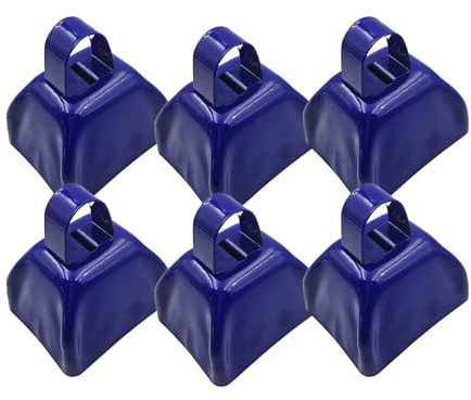 Qqmora 12 Stück Metall-Kuhglocken, Laute Geräuschemacher für Sportveranstaltungen, Hochzeiten, Partys, Kleine 7,6 Cm Große Blaue Kuhglocke (6er-Pack)