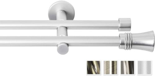 Rollmayer metall Gardinenstange Ø 16mm Rohr, Silber für Ösenvorhang Gardinen Vorhang (Largo 440cm lang, silber, 2-läufig) Wandbefestigung Ohne Ringe!