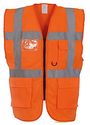 Expert Workwear Coloured Hi Vis Executive Vest High Viz Vests Zip with Pockets - 18 Colours (Medium, Orange)