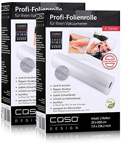 Caso Profi-Folienrollen 20x600 cm / 2 Rollen für Vakuumierer Caso (2er Pack)