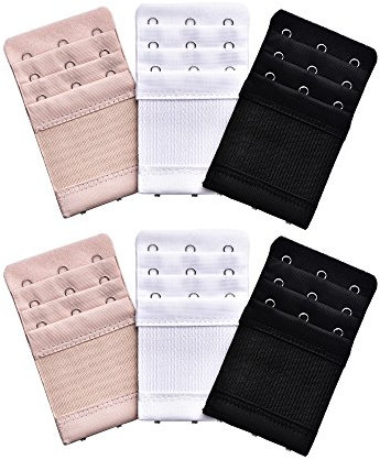Bememo 6 Stück Damen BH Extender Elastische Dehnbar BH Extension Strap, 3 Farben (3 Reihen x 3 Haken, Schwarz, Weiß und Grau)