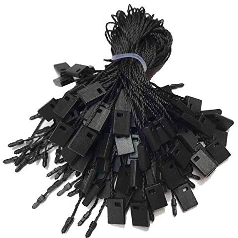 Trimming Shop 100 Stück Nylonschnur-Hängeetiketten, 17,8 cm, Preisschilder mit Schnappverschluss, Etiketten, Schnuranhänger für Kleidung, Schmuck, Display, Sicherung von Produkten, Gepäck – Schwarz