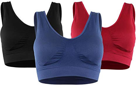 Fabio Farini - Sport BH Bustier nahtlos 1er und 3er Pack Seamless ohne Bügel, bügellos Größe L, Farbe Mehrfarbig