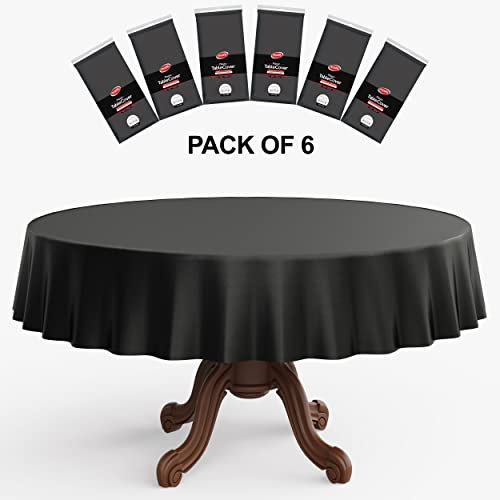 Neatiffy 213 cm 6er-Pack runde Einweg-Tischdecken aus Kunststoff für Picknick/Camping/Party/Bankett/Hochzeit Schwarz