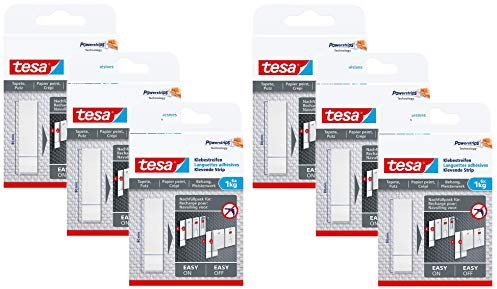 tesa Klebestreifen zum Befestigen auf Tapete & Putz, 1 kg Halteleistung (1 kg | 6er Pack)