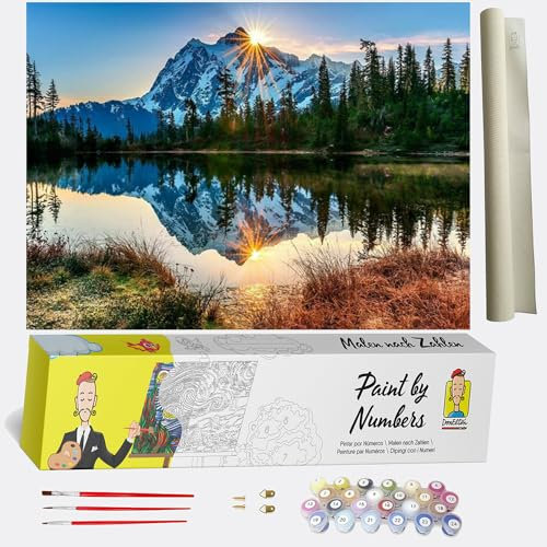 DonElton Malen nach Zahlen für Erwachsene Landschaft Berg und See - DIY Malen nach Zahlen - Set inklusive vorgedruckter Leinwand, 3 Pinseln und bunten Acrylfarben - 40 x 50 cm Ohne Rahmen