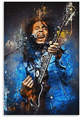 YZLI Kunstdruck auf Leinwand, Motiv 80er Jahre Gitarrist, Marley Bob, modern, 50 x 75 cm