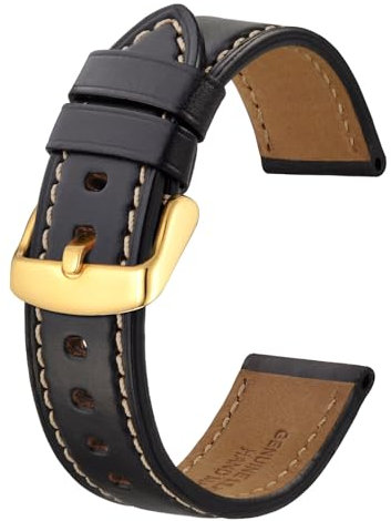 BISONSTRAP Uhrenarmband 19mm, Premium Leder Uhrenarmbänder für Herren und Frauen-Schwarz/Gold Schnalle