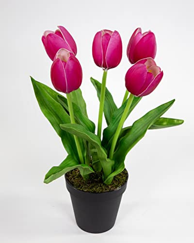 Seidenblumen Roß Künstliche Tulpen PU Real Touch 36cm pink im Topf ZF Kunstblumen künstliche Blumen Tulpen