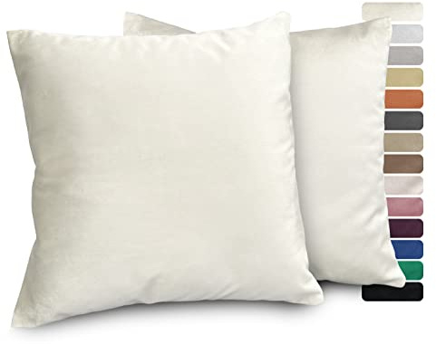 BEAUTEX Samt Kissenbezug 40x40 Weiß Kissenhülle Dekokissen 2er Set | verdeckter Reißverschluss, angenehme Haptik, verschiedene Größen, viele Farben, formstabil, langlebig, pflegeleicht