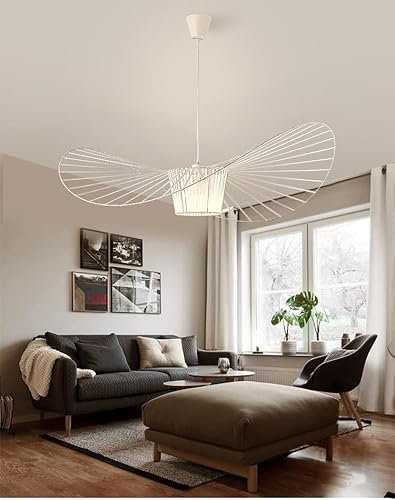 Qiaomao Vertigo Lampe Weiß 100cm Vertigo Pendelleuchte Wohnzimmer, E27 LED Kronleuchter Retro Vertigo, Glasfiberstahl + Polyurethan Vintage Hut Hängeleuchte, Modern Kronleuchter Höhenverstellbar