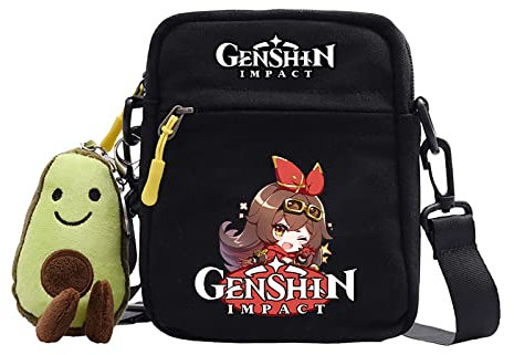 flowereyes Genshin Impact Umhängetasche mit verstellbarem Schultergurt Klee Paimon EULA Daypack Tragetasche Satchel Causal Genshin Impact Kawaii Barbara Fischl DilucBag Kleine quadratische Tasche