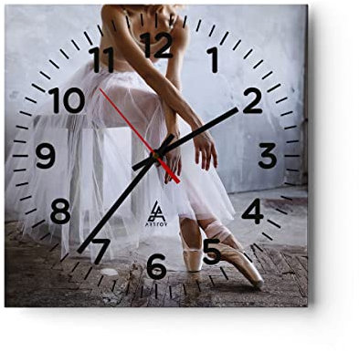 Modern Wanduhr Ballerina Ballett Studio 30x30cm Quadrat Klein Wand Uhr Glas Analog Zimmeruhren Küche Büro Wohnzimmer Glasuhr Wall Clock Dekoration Design Wanddekoration Küchenuhr C4AC30x30-4970