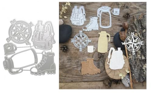 Sredwtk Rucksack Kompass Stanzschablonen Metall Prägeschablonen Stanzformen Schneiden für DIY Karte Sammelalbum Scrapbooking Fotoalbum Deko Cutting Dies