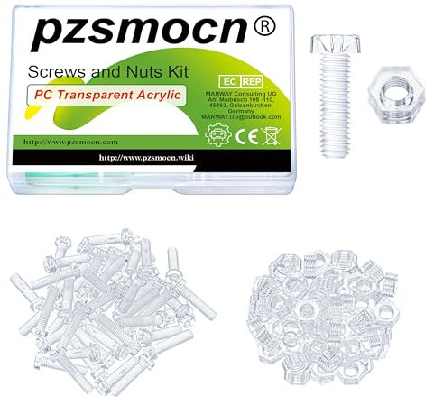 Pzsmocn 100 Stück/50 Sätze M5*20 mm PC Transparenter Kunststoff Kreuzschlitz Rundkopfschrauben und Sechskantmuttern-Satz, für Heimwerkerarbeiten, Modelle und die Befestigung Elektronischer Produkte.