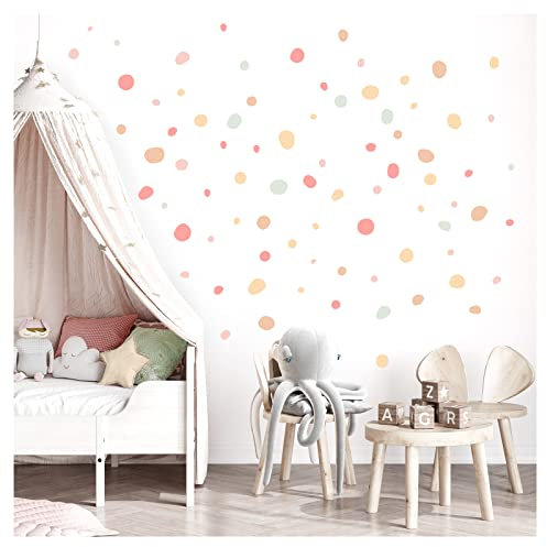 Little Deco Wandsticker Tupfen für Babyzimmer 92 Stück Kinderzimmer Wandtattoo Dots Klebepunkte in Rosa Gelb Mint Set Wandaufkleber selbstklebend DL925-3