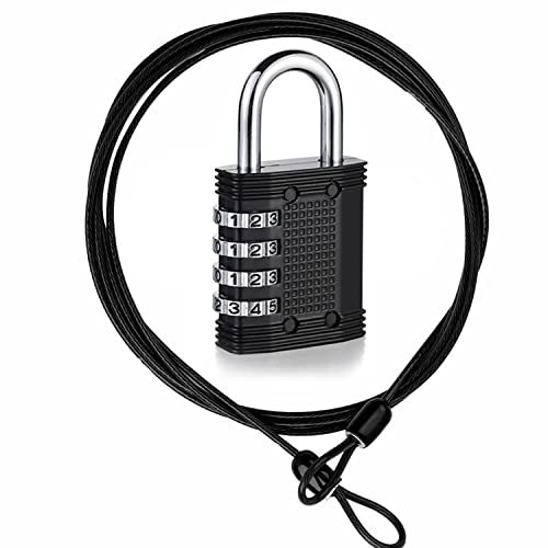 Kabelschloss, Fahrradschloss-Kabel, 5 m langes Sicherheits-Flex-Kabel mit Schlaufen, mit 4-stelligem Zahlen-Vorhängeschloss, 5 mm dickes Doppelschlaufen-Sicherheitskabel geflochtenes Stahlkabel