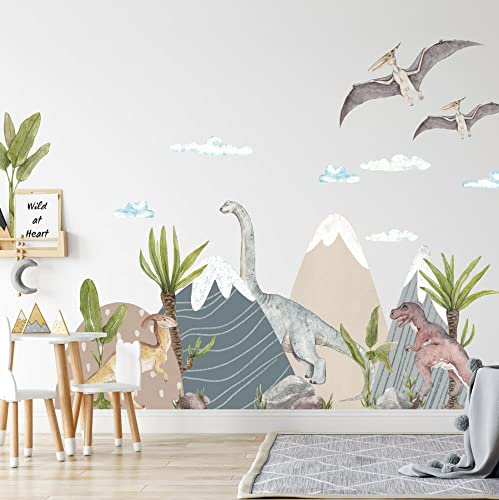 INSPIO Wandtattoos Dinosaurier Welt Textil Wandsticker Dino für Kinderzimmer Wandaufkleber Babyzimmer selbstklebend Deko
