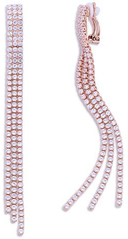 QUKE Orecchini a clip in stile bohémien, con nappa, con cristalli di zirconia cubica, in oro bohémien, con catena pendente a goccia, orecchini non forati, per donne e ragazze, Zirconia cubica oro