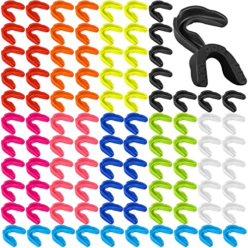 Kathfly 100 Pack Sports Mouth Guard Bulk Athletic Mouthguard Silicone Gum Mouthpiece Teeth Protection for Football Boxing Basketball Hockey Karate Lacrosse Wrestling(Assorted Colors)