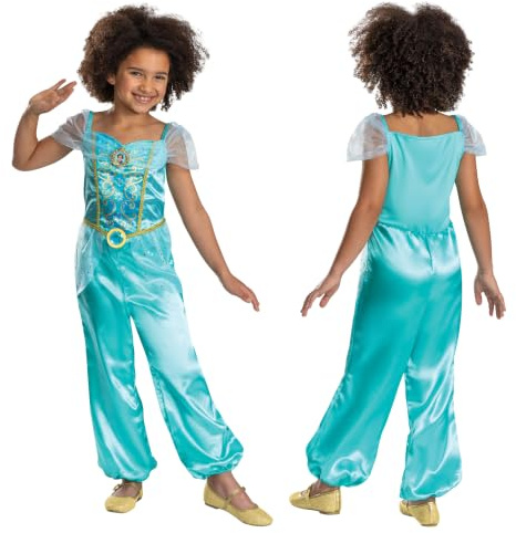 Disney Princess Jasmin Kinderkostüm Classic (104 cm) XS (3-4) | Offizielles Disney-Prinzessinnen-Produkt von Disguise, detailliertes Mieder und Satin-Goldgürtel mit Charakter-Brosche