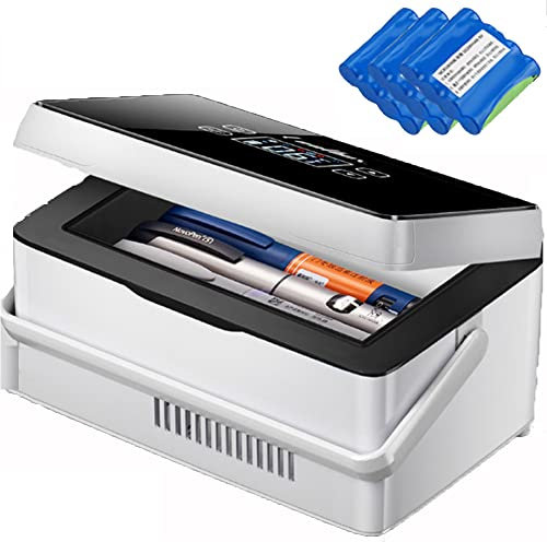 Samnuerly Insulin-Kühlbox, Mini-Medikamentenkühlschrank, elektrisches Insulin, tragbarer USB-Kühler zur Aufbewahrung von Diabetes-Medikamenten, 0-18 Grad, Reisemedizin-Kühler, gekühlt, 2 Batterien
