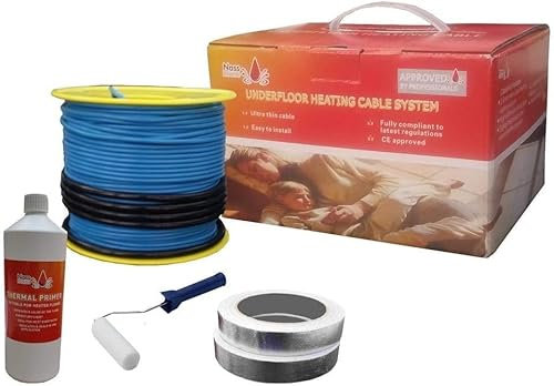 Nassboards Electric Underfloor Heating Cable System 150w – Touch Screen Thermostat & Cable for Under Tiles & Laminate in Conservatory, Bathroom, Safe Insulation – includes Installation Kit