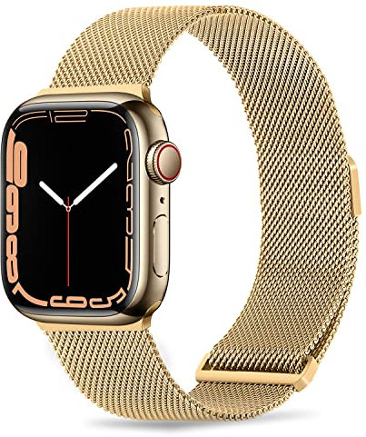 Anlinser Metal Straps Compatible with Apple Watch Strap 49mm 46mm 45mm 44mm 42mm 41mm 40mm, Adjustable Stainless Steel Band with Magnetic Clasp for iWatch Series 10 9 8 7 SE(42/44/45/46/49mm, Gold)