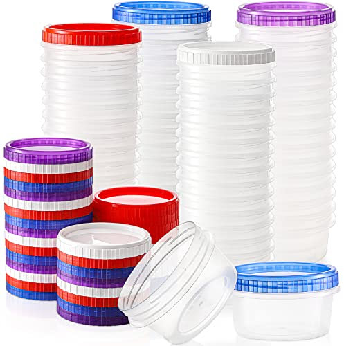 Okllen 40 Pack Kleine Kunststoffbehälter mit Deckel, 300 ML Wiederverwendbare Lebensmittelbehälter Glas Lebensmittelaufbewahrungsbehälter Set für Snacks, Suppen, Obst, BAP Frei, Stabiler Kunststoff