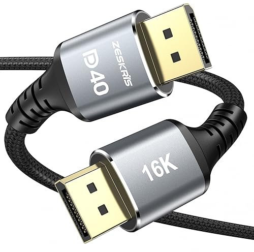 ZESKRIS Certificado VESA 16K Cable DisplayPort 2.1 2M, 4K@240Hz/165Hz/144Hz, 2K@240Hz/360Hz, 8K@120Hz, 16K@60Hz, HDR10, DSC 1.2a, G-Sync y Free-Sync, Cable DP 2.1 para Monitor, Tarjeta Gráfica, PC