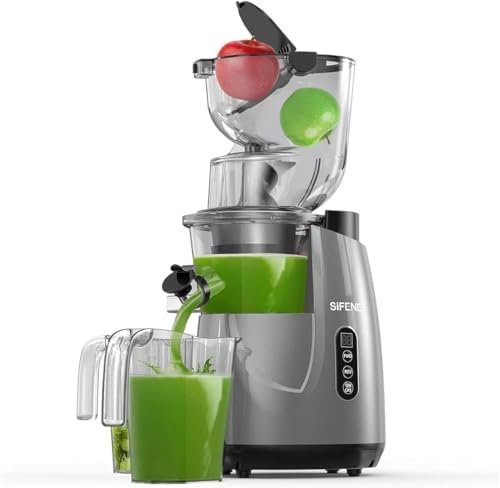SiFENE Whole Fruit Cold Squeeze Machine - Vertical Slow Chew Juicer with Large 3.3 Feed Gutter - Easy to Clean,Grey