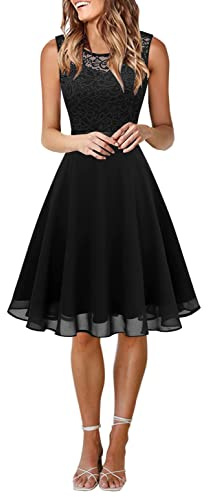 Onsoyours Robe de Cocktail Femme Longue Robes Soirée en Dentelle Mousseline de Soie Robes Chic Elégant sans Manches Sexy Robe Asymétrique A1 Noir S