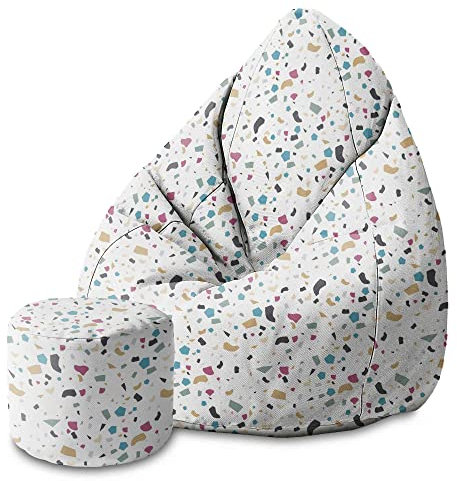 DreamRoots Sitzsack Kinder 70x70x105cm - Sitzsack mit Lehne und Hocker und Bezug - Sitzkissen Boden - Chill Sack Bubibag mit Füllung S-Geo1