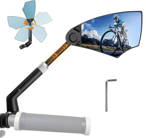 Arkham Fahrradspiegel Blendschutz, Fahrrad Rückspiegel Einziehbar und 360° Drehbar, Extra Großer HD Echtglas Spiegel, für 20-23mm Lenker, Fahrrad Spiegel für Ebike Mountainbike (Rechts)