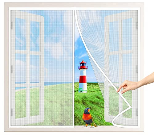 Zanzariera Magnetica, 120x140 cm Zanzariera Magnetica Finestra Traspirante Tenda Rete Anti, Tenda Totalmente Magnetica, per Tutte Le Taglie Finestra o Finestre, Bianca P