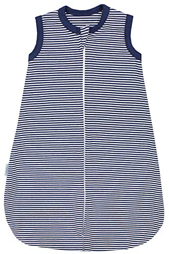TupTam Sommerschlafsack Baby – Leichter Schlafsack Baby Sommer 0.5 TOG aus Baumwolle, OEKO-TEX zertifiziert, Unisex, Farbe: Streifenmuster Dunkelblau, Größe: 74-80