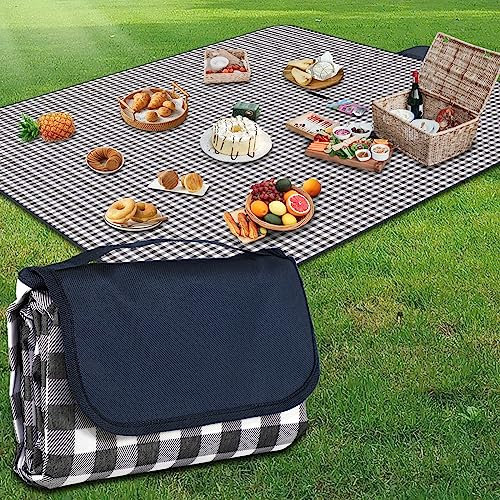 YAOMAISI Picnic Blanket,200 x 200cm Large Beach Blanket,camping Blanket,with handle,waterproof bottom,machine washable,outdoor foldable hiking blanket soft and portable (Blue Grid)