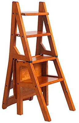 ZAANU 4 Stufen Massivholz-Treppenstuhl, Klappleiter, Heimklettern, Holz, praktischer Trittleiterhocker, multifunktional, kreativer Doppelblumenständer, Tritthocker (Farbe: 3#) (1#)