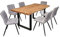 LC Home Essgruppe inkl. Esstisch mit Akazien Holz und U-Gestell aus schwarzem Metall und Polsterstühlen (180cm Tisch + 6 Stühle, Samt Silber)