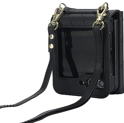 Motorola Moto Razr 40 Ultra Case, Organ Wallet Phone Cover with 4 Card Slots (Hold 8 Cards) and Lanyard, Shockproof Leather Back Case for Moto Razr 40 Ultra with RFID Blocking & Kickstand, Black