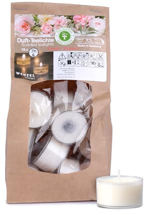 Wenzel Teelichter Duftkerze – 18 Duftteelichter Fresh Flower Duft - 7 h Brenndauer - 100% Naturwachs, Palmölfrei, Ohne Alu – Raumduft & Deko-Kerzen für Zuhause, Bar, Restaurant, Outdoor, Events